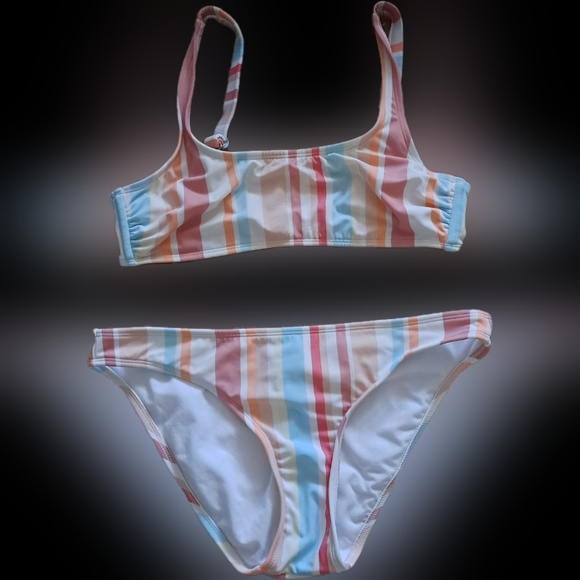 Xhilaration Multicolored Striped Swim Two-piece Bathing Suit Women's Size Large - Picture 1 of 11